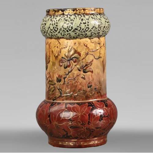 Flowers and golden spangles, an exceptional ceramic vase by Emile GALLÉ