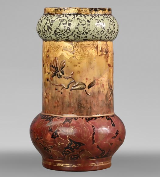 Flowers and golden spangles, an exceptional ceramic vase by Emile GALLÉ Flowers and golden spangles, an exceptional ceramic vase by Emile GALLÉ-2