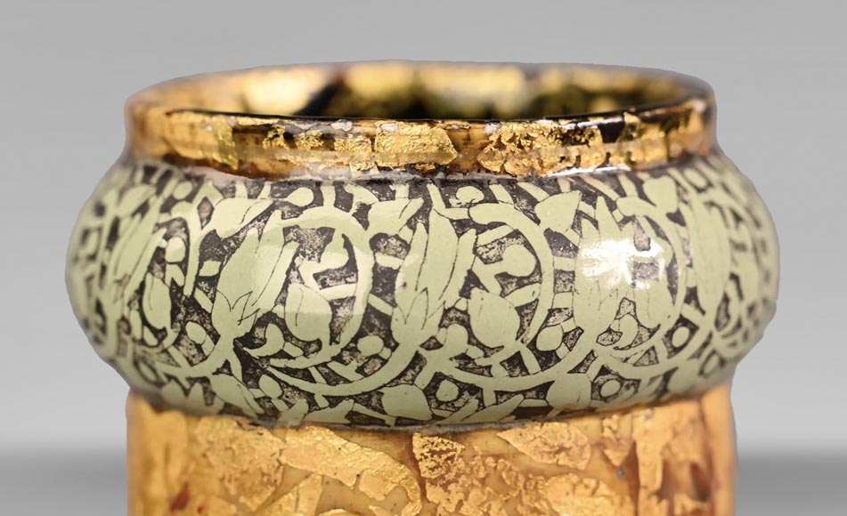 Flowers and golden spangles, an exceptional ceramic vase by Emile GALLÉ Flowers and golden spangles, an exceptional ceramic vase by Emile GALLÉ-3