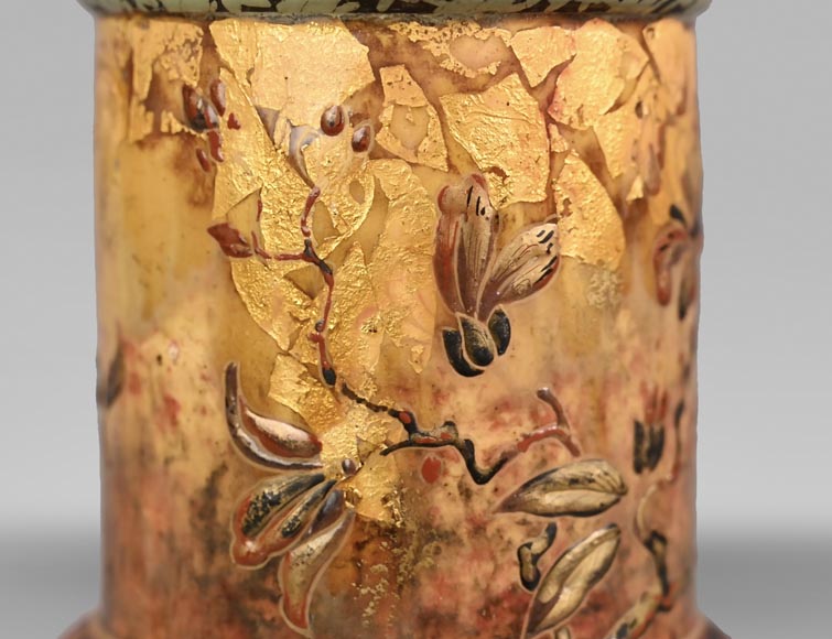 Flowers and golden spangles, an exceptional ceramic vase by Emile GALLÉ Flowers and golden spangles, an exceptional ceramic vase by Emile GALLÉ-4