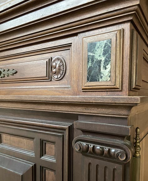Neo-Renaissance ceremonial cabinet, Napoléon III period, carved walnut with sea-green marble inserts Neo-Renaissance ceremonial cabinet, Napoléon III period, carved walnut with sea-green marble inserts-9