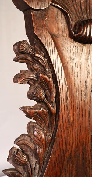 DECK Théodore, monumental oak mirror with green glazed faience medallions DECK Théodore, monumental oak mirror with green glazed faience medallions-10