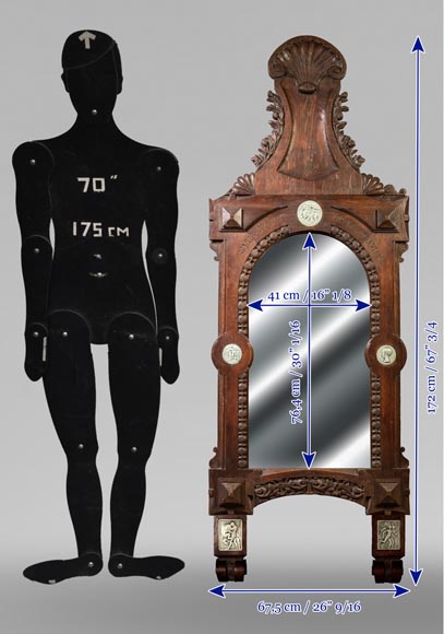 DECK Théodore, monumental oak mirror with green glazed faience medallions DECK Théodore, monumental oak mirror with green glazed faience medallions-20