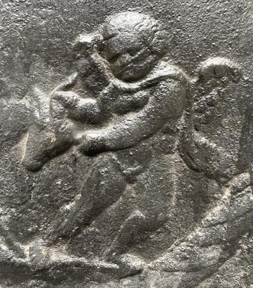 Fireback from the 18th century featuring a love playing with a goat Fireback from the 18th century featuring a love playing with a goat-3