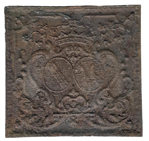18th century fireback with two shields 18th century fireback with two shields-0