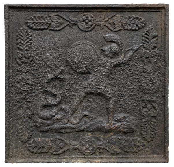 19th century fireback representing a mythological battle scene 19th century fireback representing a mythological battle scene-0