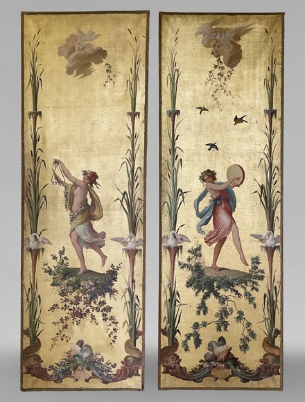 Pair of decorative canvases on the theme of music in the 18th century taste Pair of decorative canvases on the theme of music in the 18th century taste-0