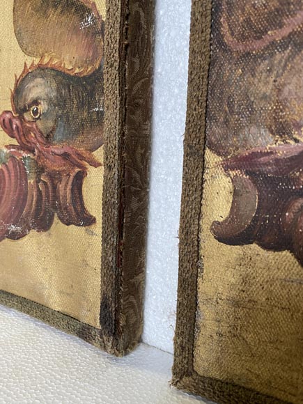 Pair of decorative canvases on the theme of music in the 18th century taste Pair of decorative canvases on the theme of music in the 18th century taste-1
