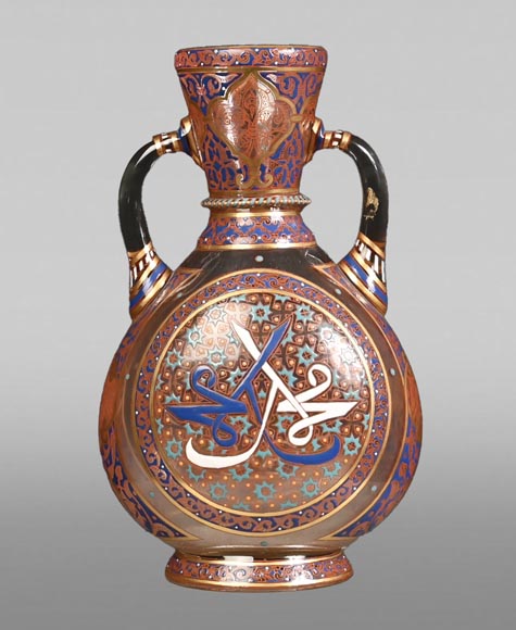 J & L LOBMEYR, oriental style vase in enameled glass in the name of Mohamed J & L LOBMEYR, oriental style vase in enameled glass in the name of Mohamed-0