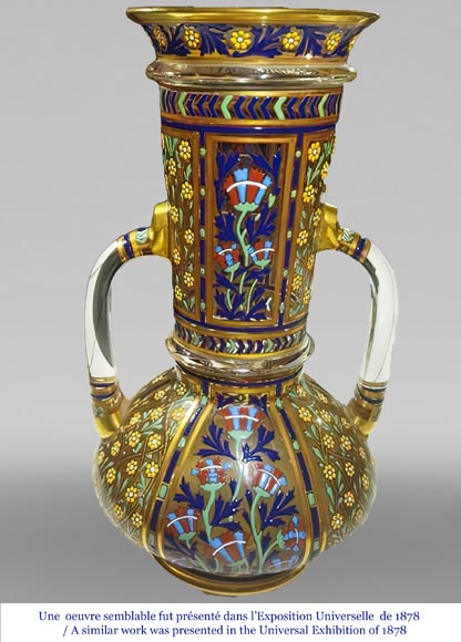 J & L LOBMEYR, oriental style vase in enameled glass in the name of Mohamed J & L LOBMEYR, oriental style vase in enameled glass in the name of Mohamed-1