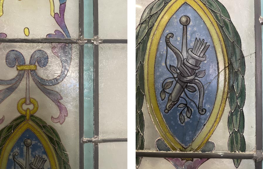 Set of 2 Napoleon III stained glass windows Set of 2 Napoleon III stained glass windows-12