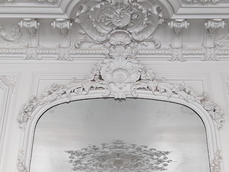 Large carved wood and stucco overmantel from the Napoleon III period Large carved wood and stucco overmantel from the Napoleon III period-1