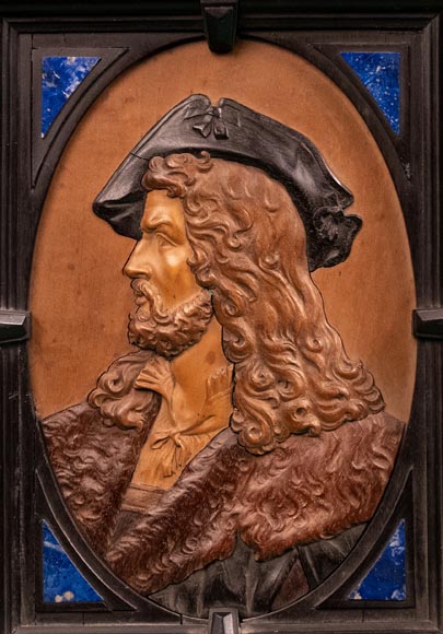 Portrait of Hans Holbein, a wood marquetry painting attributed to FOURDINOIS Portrait of Hans Holbein, a wood marquetry painting attributed to FOURDINOIS-1