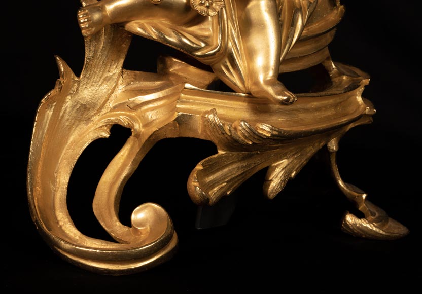 Pair of Louis XV style andirons with putti decoration Pair of Louis XV style andirons with putti decoration-5