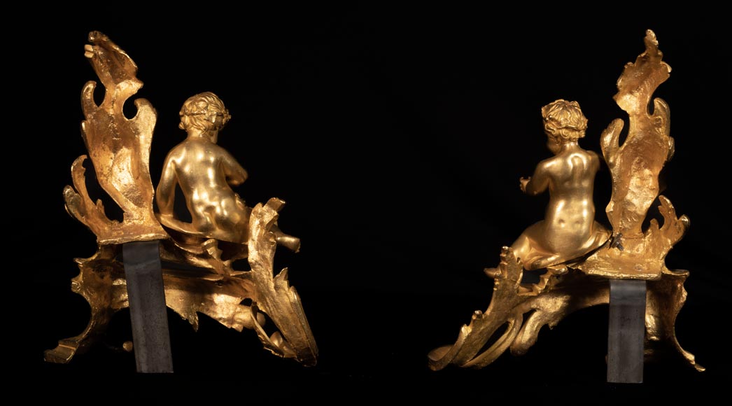 Pair of Louis XV style andirons with putti decoration Pair of Louis XV style andirons with putti decoration-8