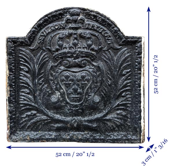 Fireback with the coat of arms of France and the motto Fireback with the coat of arms of France and the motto