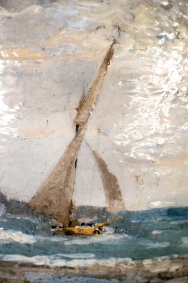 Impressionist decor, large earthenware vase by Louis Auguste LEPÈRE for Faïencerie LAURIN Impressionist decor, large earthenware vase by Louis Auguste LEPÈRE for Faïencerie LAURIN-3