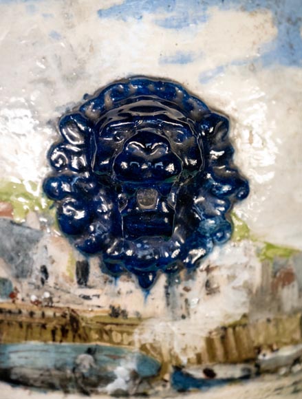 Impressionist decor, large earthenware vase by Louis Auguste LEPÈRE for Faïencerie LAURIN Impressionist decor, large earthenware vase by Louis Auguste LEPÈRE for Faïencerie LAURIN-5