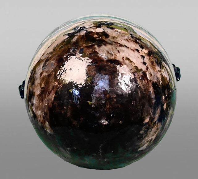 Impressionist decor, large earthenware vase by Louis Auguste LEPÈRE for Faïencerie LAURIN Impressionist decor, large earthenware vase by Louis Auguste LEPÈRE for Faïencerie LAURIN-11