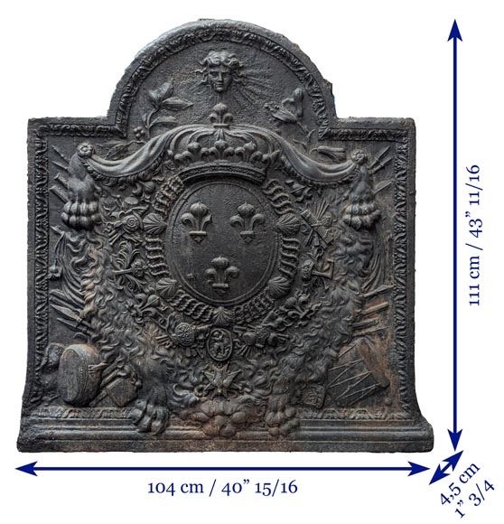 Fireback with the coat of arms of France, with a head of Apollo and the skin of a lion Fireback with the coat of arms of France, with a head of Apollo and the skin of a lion-18