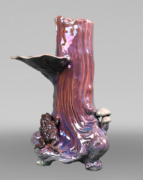 BOCH Frères, Art Nouveau Vase in Iridescent Faience Decorated with a Toad and Mushrooms, late 19th century BOCH Frères, Art Nouveau Vase in Iridescent Faience Decorated with a Toad and Mushrooms, late 19th century-0