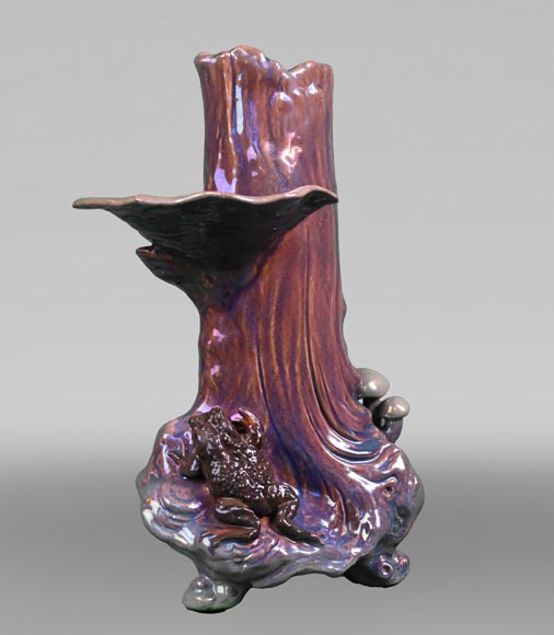 BOCH Frères, Art Nouveau Vase in Iridescent Faience Decorated with a Toad and Mushrooms, late 19th century BOCH Frères, Art Nouveau Vase in Iridescent Faience Decorated with a Toad and Mushrooms, late 19th century-1