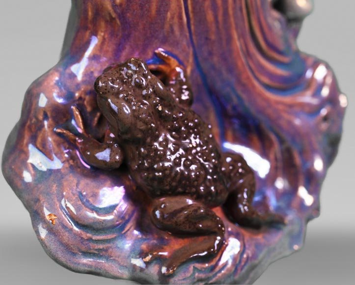 BOCH Frères, Art Nouveau Vase in Iridescent Faience Decorated with a Toad and Mushrooms, late 19th century BOCH Frères, Art Nouveau Vase in Iridescent Faience Decorated with a Toad and Mushrooms, late 19th century-4