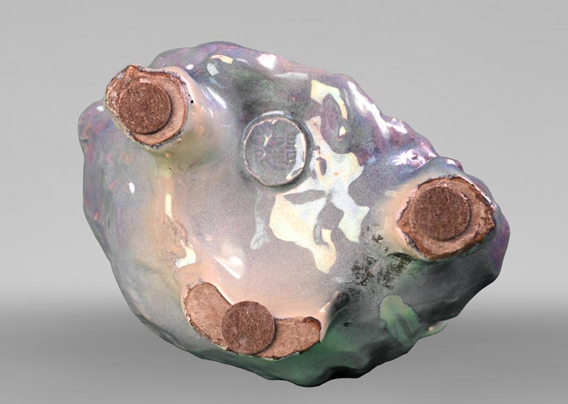 BOCH Frères, Art Nouveau Vase in Iridescent Faience Decorated with a Toad and Mushrooms, late 19th century BOCH Frères, Art Nouveau Vase in Iridescent Faience Decorated with a Toad and Mushrooms, late 19th century-6