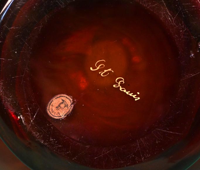 Cristallerie Saint-Louis, Pair of ruby vases with Japanese decoration, c. 1880 Cristallerie Saint-Louis, Pair of ruby vases with Japanese decoration, c. 1880-1