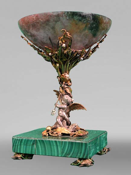 François-Désiré FROMENT-MEURICE, Silver, Agate and Malachite Tazza Decorated with a Rich Maritime Design, 1853 François-Désiré FROMENT-MEURICE, Silver, Agate and Malachite Tazza Decorated with a Rich Maritime Design, 1853-0