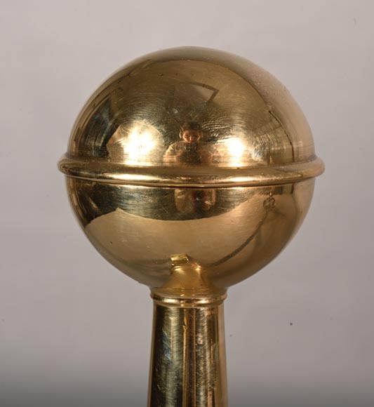 Pair of cast iron and polished bronze andirons Pair of cast iron and polished bronze andirons-3