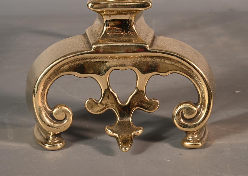 Pair of cast iron and polished bronze andirons Pair of cast iron and polished bronze andirons-4