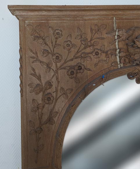 Louis XVI style trumeau in carved oak adorned with a bird's nest framed by floral decoration Louis XVI style trumeau in carved oak adorned with a bird's nest framed by floral decoration-3