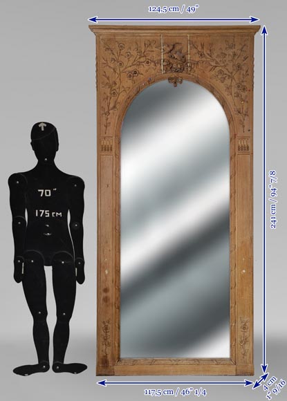 Louis XVI style trumeau in carved oak adorned with a bird's nest framed by floral decoration Louis XVI style trumeau in carved oak adorned with a bird's nest framed by floral decoration-7