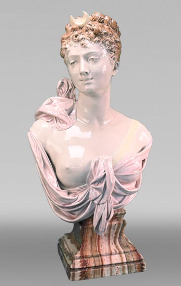 Louis-Robert CARRIER-BELLEUSE for the CHOISY-LE-ROI faience factory, Bust of Diana, circa 1900 Louis-Robert CARRIER-BELLEUSE for the CHOISY-LE-ROI faience factory, Bust of Diana, circa 1900-0