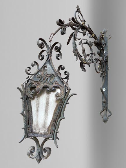 Wrought-iron lantern with scrolls and foliage, 19th century Wrought-iron lantern with scrolls and foliage, 19th century-0