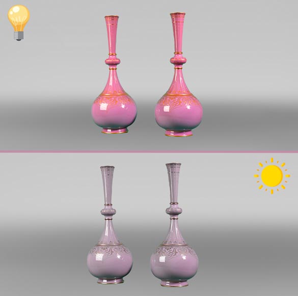 SÈVRES Manufacture, Pair of Chameleon Vases of the Persian Bottle Model, 1874 SÈVRES Manufacture, Pair of Chameleon Vases of the Persian Bottle Model, 1874-0