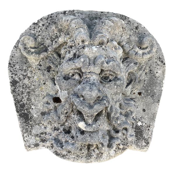 Set of Four Carved Stone Medallions Depicting Satyr Faces-3