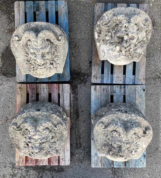 Set of Four Carved Stone Medallions Depicting Satyr Faces-5