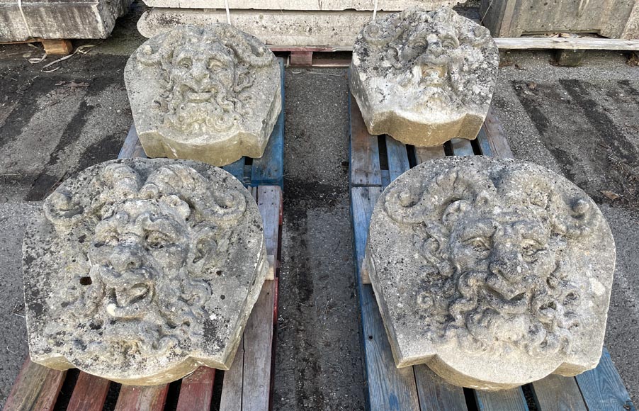 Set of Four Carved Stone Medallions Depicting Satyr Faces-6