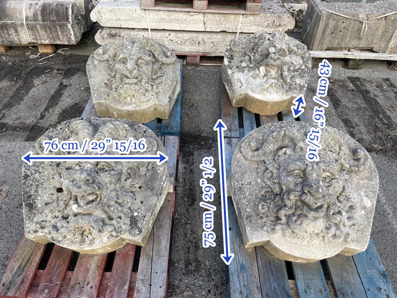 Set of Four Carved Stone Medallions Depicting Satyr Faces-11