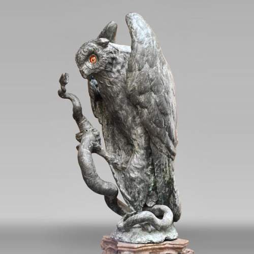 Anonymous, Bronze statue of a Eurasian eagle-owl clutching a snake, late 19th-early 20th century