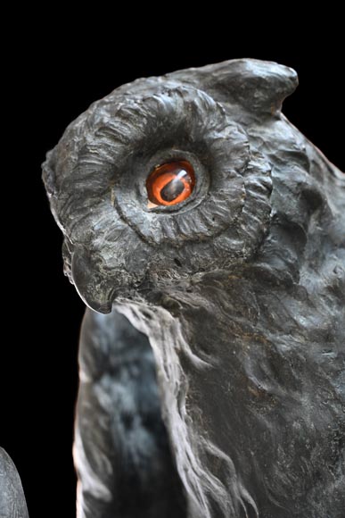 Anonymous, Bronze statue of a Eurasian eagle-owl clutching a snake, late 19th-early 20th century-4