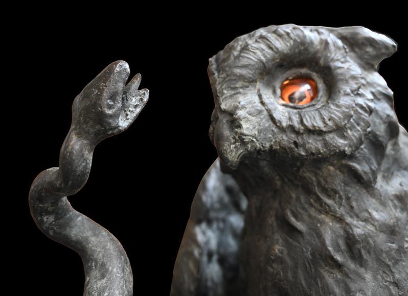 Anonymous, Bronze statue of a Eurasian eagle-owl clutching a snake, late 19th-early 20th century-5