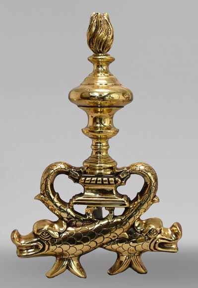 Pair of ormolu fish andirons Pair of ormolu fish andirons-1