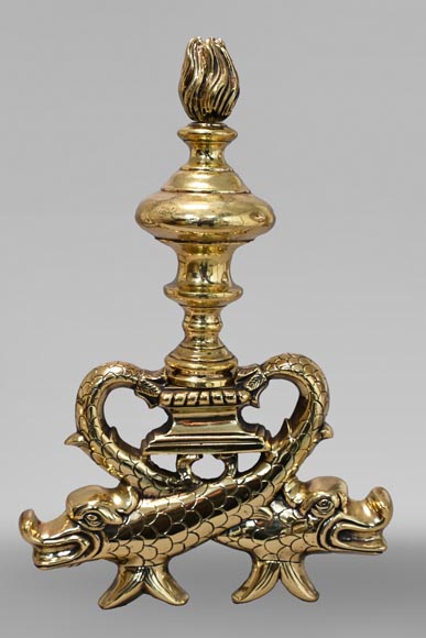 Pair of ormolu fish andirons Pair of ormolu fish andirons-2