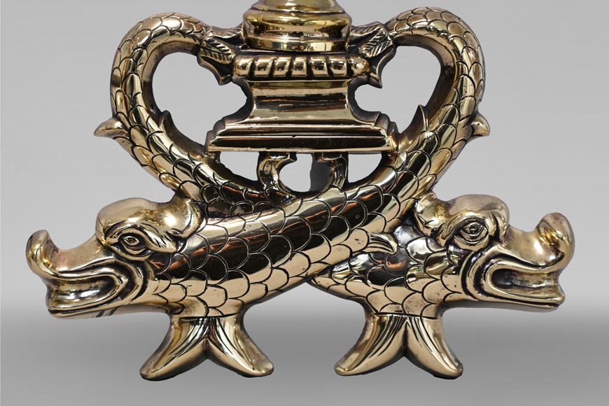 Pair of ormolu fish andirons Pair of ormolu fish andirons-4