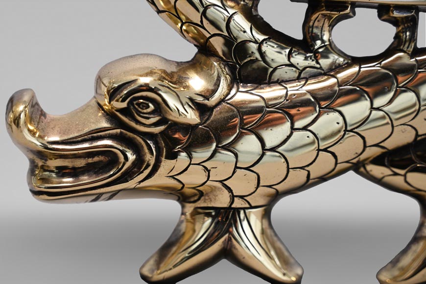 Pair of ormolu fish andirons Pair of ormolu fish andirons-6