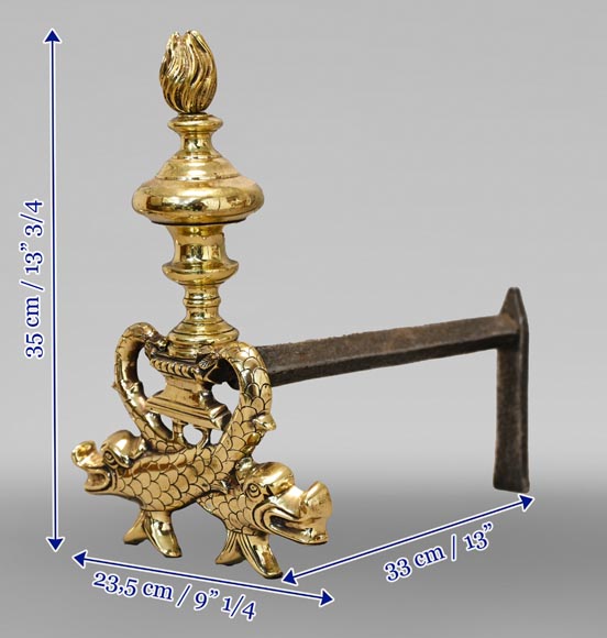 Pair of ormolu fish andirons Pair of ormolu fish andirons-7
