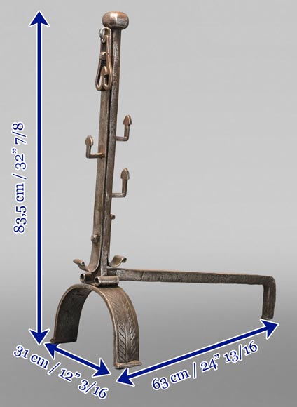 Pair of high andirons with inverted hearts Pair of high andirons with inverted hearts-7